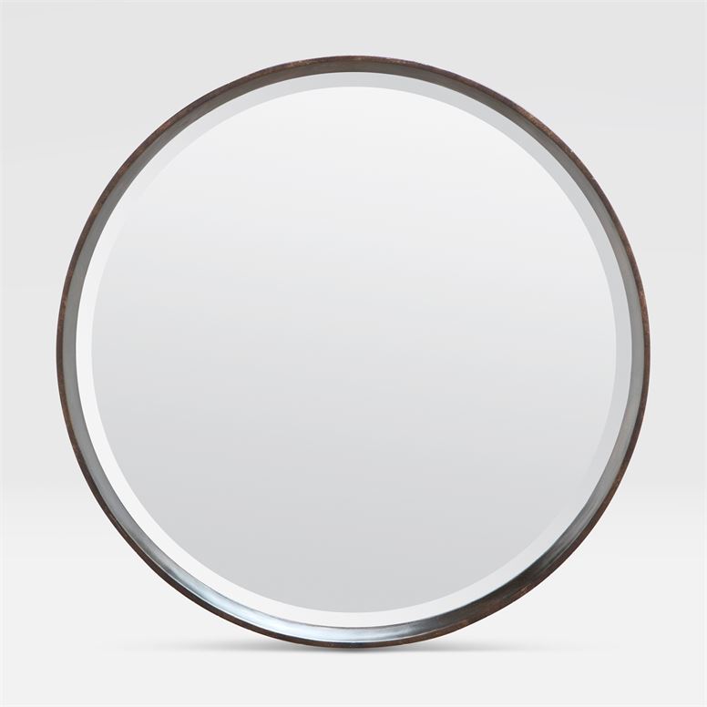 Round mirror with a wooden frame, available in silver wood, gold wood or dark bronze finish.