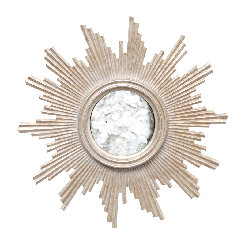 Gold leaf finish starburst mirror with antique center