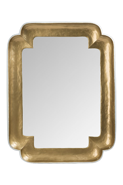 Small gold-framed corner mirror with a white outside and gold inside available in silver with white outside additional finish options available also