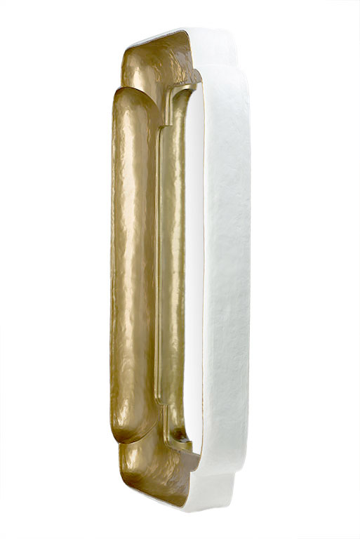 Small gold corner mirror with a white outer frame