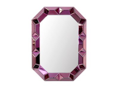 Geometric wall mirror with a purple hue, set against a white background.