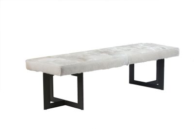 The image displays a bench with a waffle tufted white hide seat and a bronze metal base It is a product from