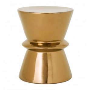 Gold ceramic garden stool with a ringed design.