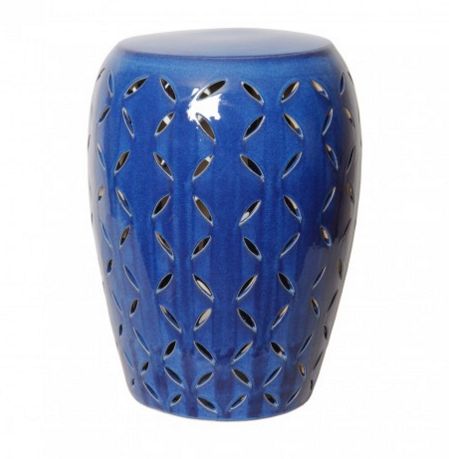 Small glazed ceramic stool with a lattice design available in yellow blue gun metal and white Each stool has unique texture and