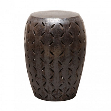 Small glazed ceramic stool with intricate lattice design and crackle texture, available in various colors including yellow, blue, gun metal, or white.