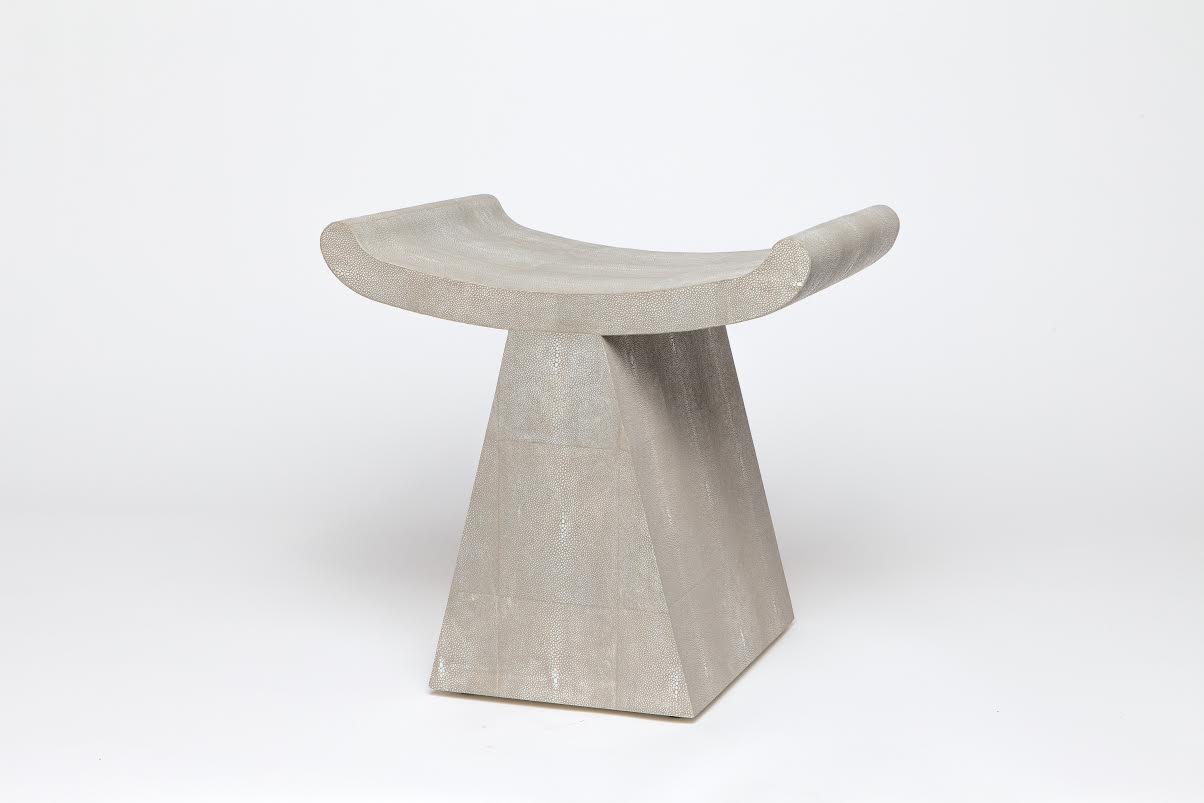 Anni Art Deco Stool in Cool Grey Faux Shagreen