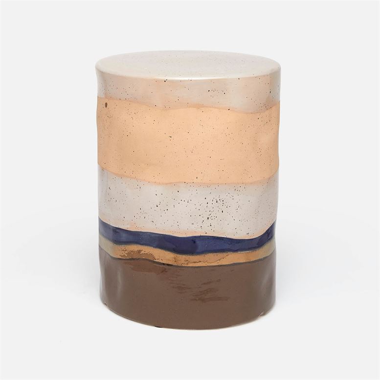 Brown and blue ceramic stool with layered color design