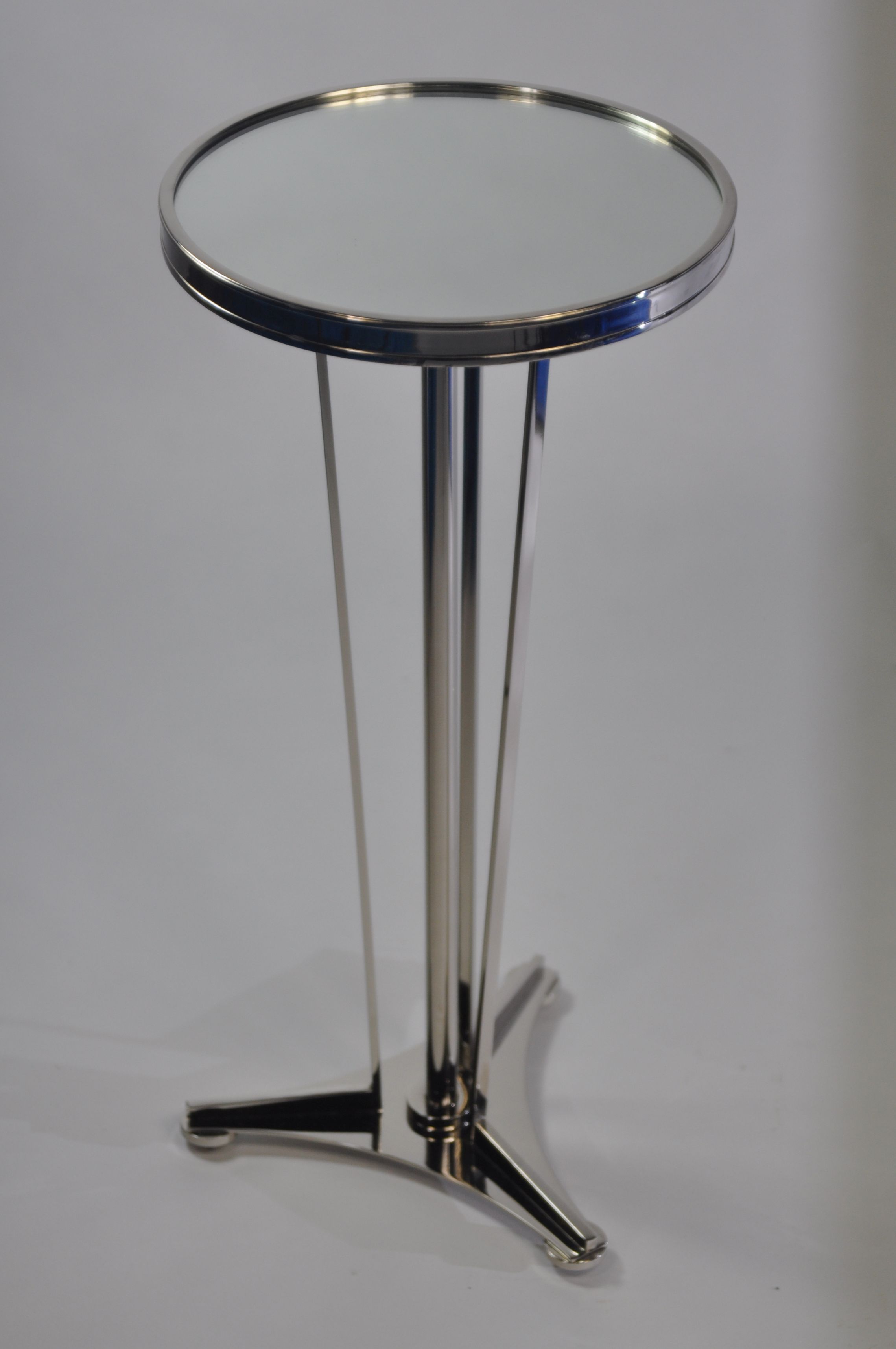 French modern side table with mirrored top in nickel finish