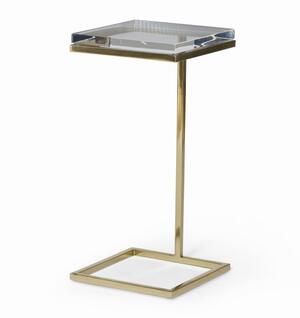 Gold and clear acrylic side table with brass base.