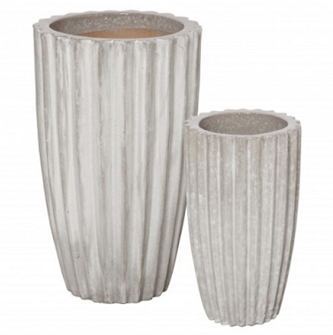 Grey ceramic ridge pots in two sizes, large and small, displayed against a white background.